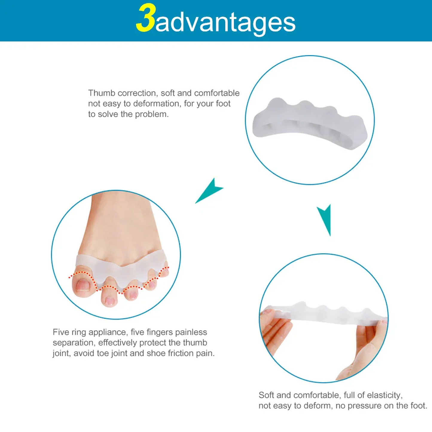 2/4Pcs Toe Separator Corrector Soft Reusable Hallux Valgus Straightener Elastic Bunion Corrector Foot Care Tool for Adult Child